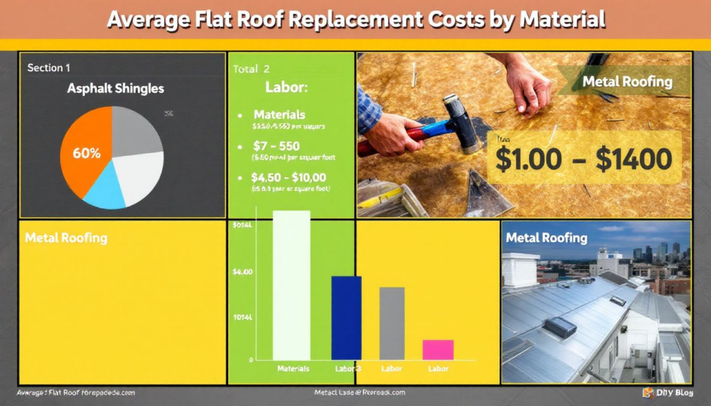 Average flat roof replacement costs by material.