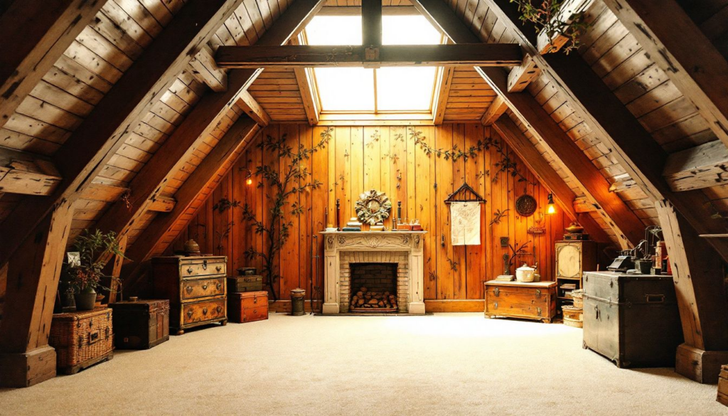 A spacious attic under a gable roof, illustrating increased attic space.