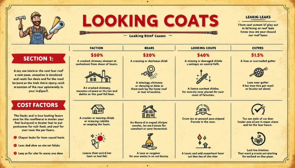 A chart displaying cost factors associated with roof leak repairs.