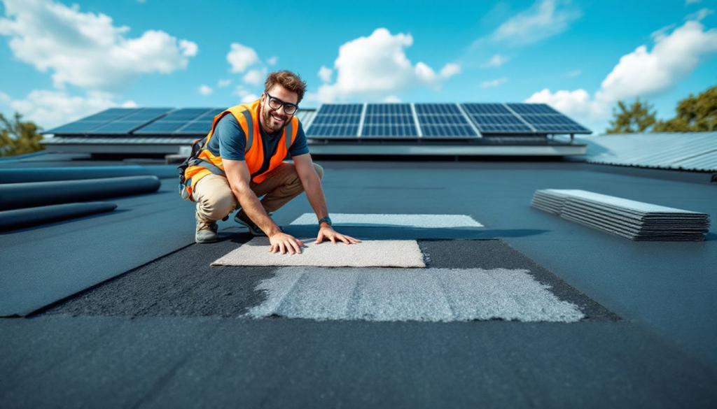 Various roofing materials used for flat roof repair.