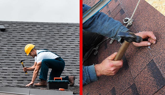 A comparison image showing DIY repairs versus professional tile roof repairs.