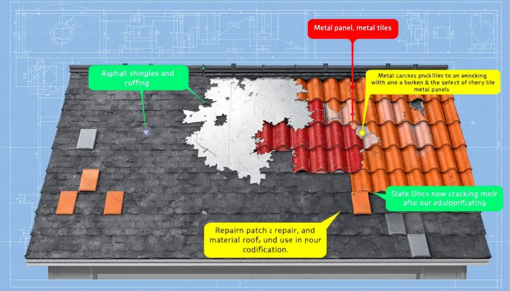 Different types of roofing materials that influence roof repair costs.