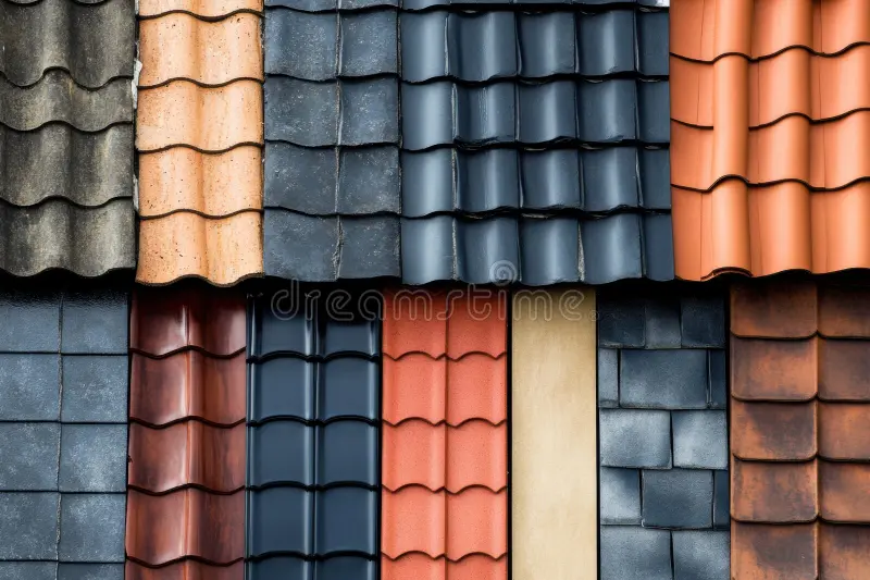 A new roof installation showcasing various roofing materials.