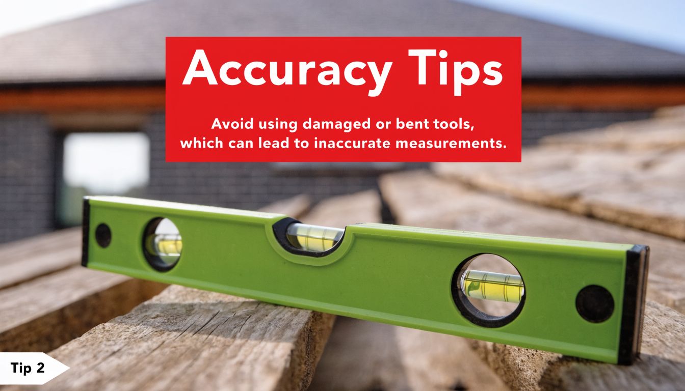 A lime green spirit level placed on wooden planks during roof construction for accuracy measurement.