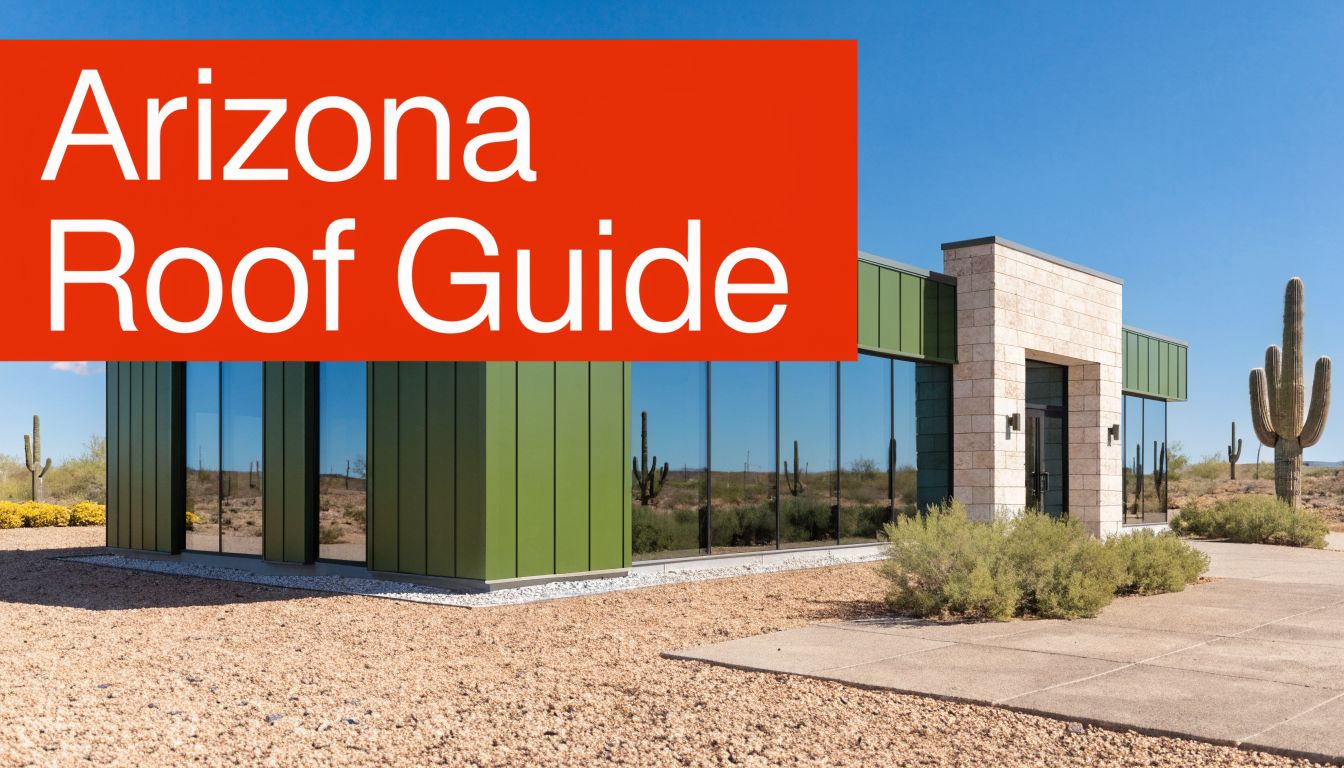A modern commercial building featuring green metal panels and stone accents located in a desert landscape.