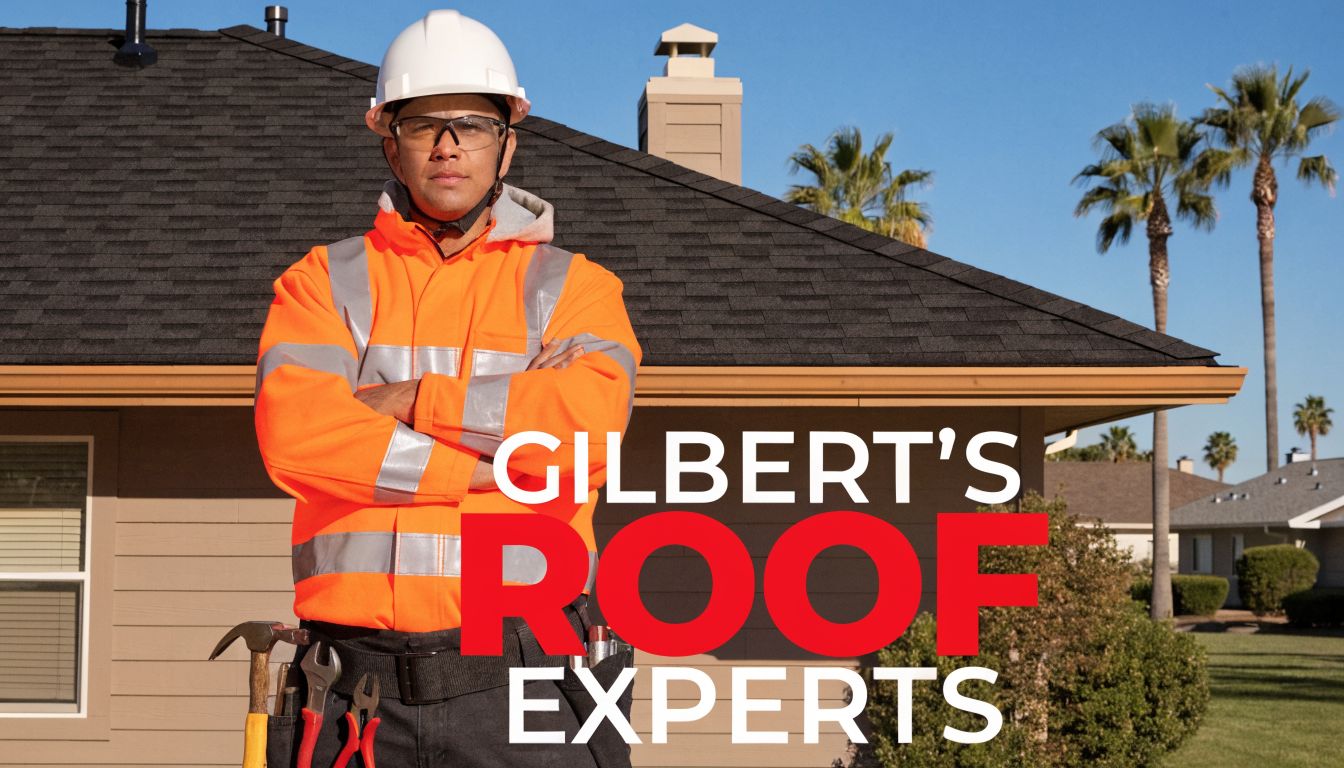 A professional roofer in a high-visibility jacket and hard hat standing in front of a residential home.