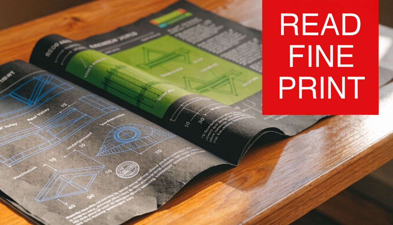 A printed roofing design schematic document laid out on a polished wooden desk surface.