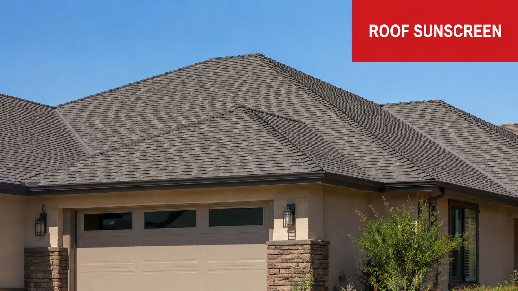 A modern suburban home with a durable asphalt shingle roof under a clear blue sky.